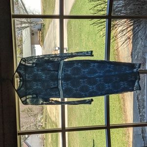 PRETTY LITTLE THING long sleeve lace midi dress, 45 inches long , back slit,